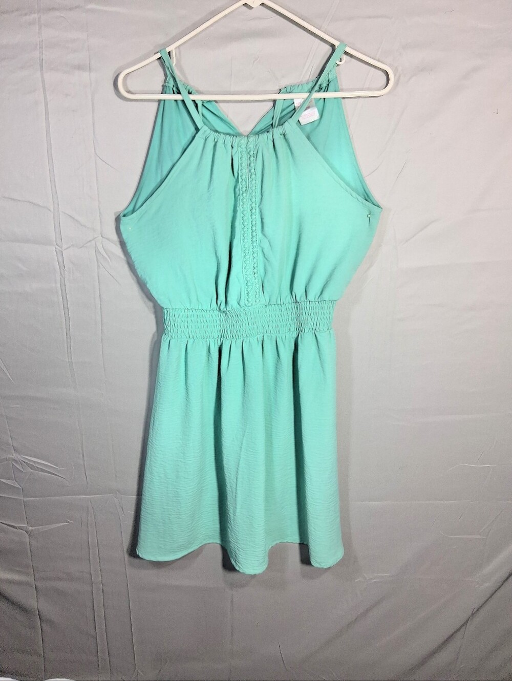 Aqua Green Smocked Halter Mini Beach Cottagecore Minimalist Sundress Size M 7-9